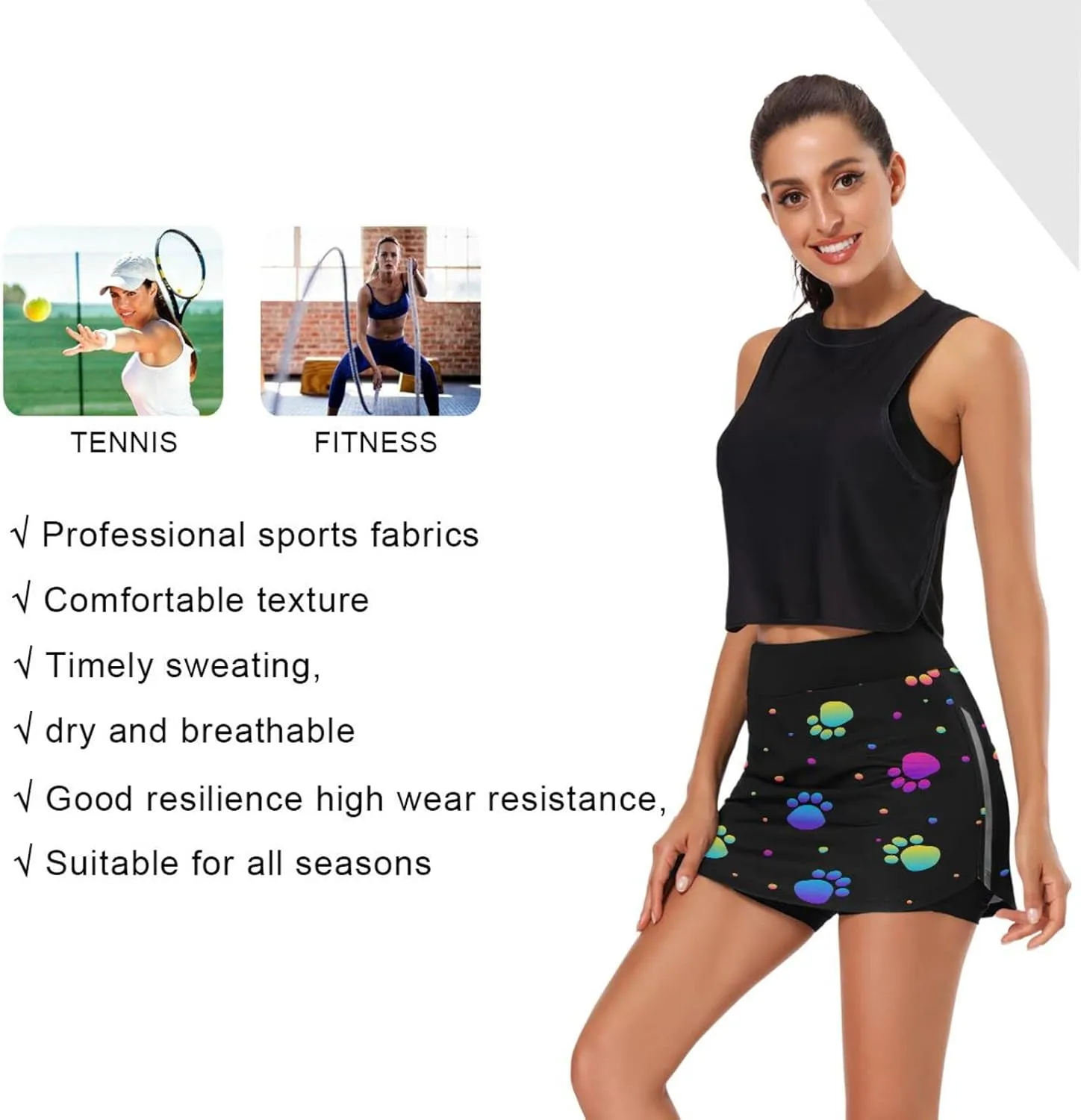 Plaaee Tennis Skorts Skirts for Women Squares Checkered Lattice Orange White Athletic Skort Workout Sports Skirt S