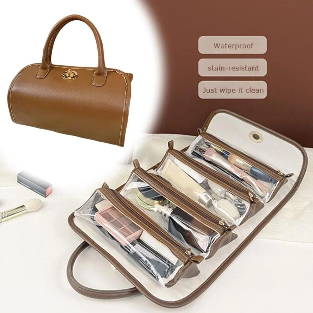 Portable 4-in-1 Foldable Cosmetic Bag,Large Capacity Roll Up Cosmetic Bag,Travel Makeup Organizer with Detachable Design,Foldable Travel Make up Toiletry Bag for Women (1pcs)