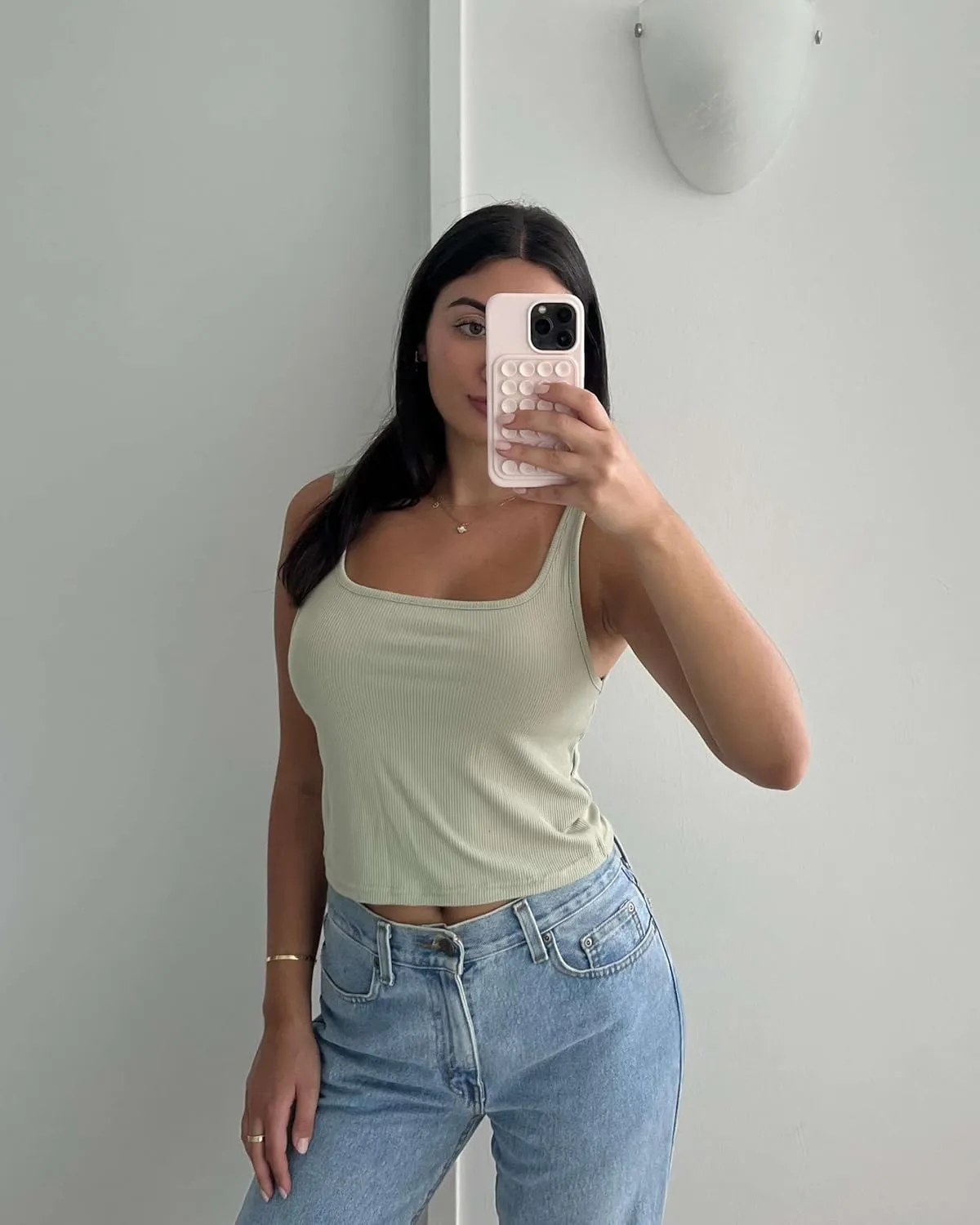 Real Essentials 5 Pack: Women's Soft Knit Ribbed Square Neck Cropped Tank Top - Sleeveless Crop Tops