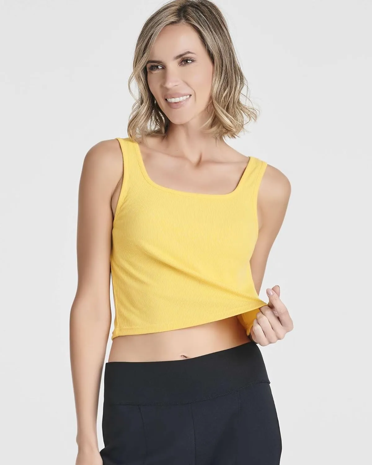 Real Essentials 5 Pack: Women's Soft Knit Ribbed Square Neck Cropped Tank Top - Sleeveless Crop Tops