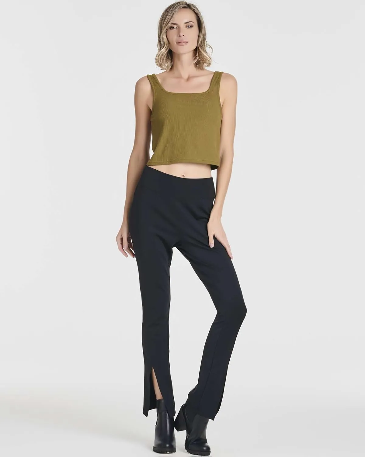 Real Essentials 5 Pack: Women's Soft Knit Ribbed Square Neck Cropped Tank Top - Sleeveless Crop Tops