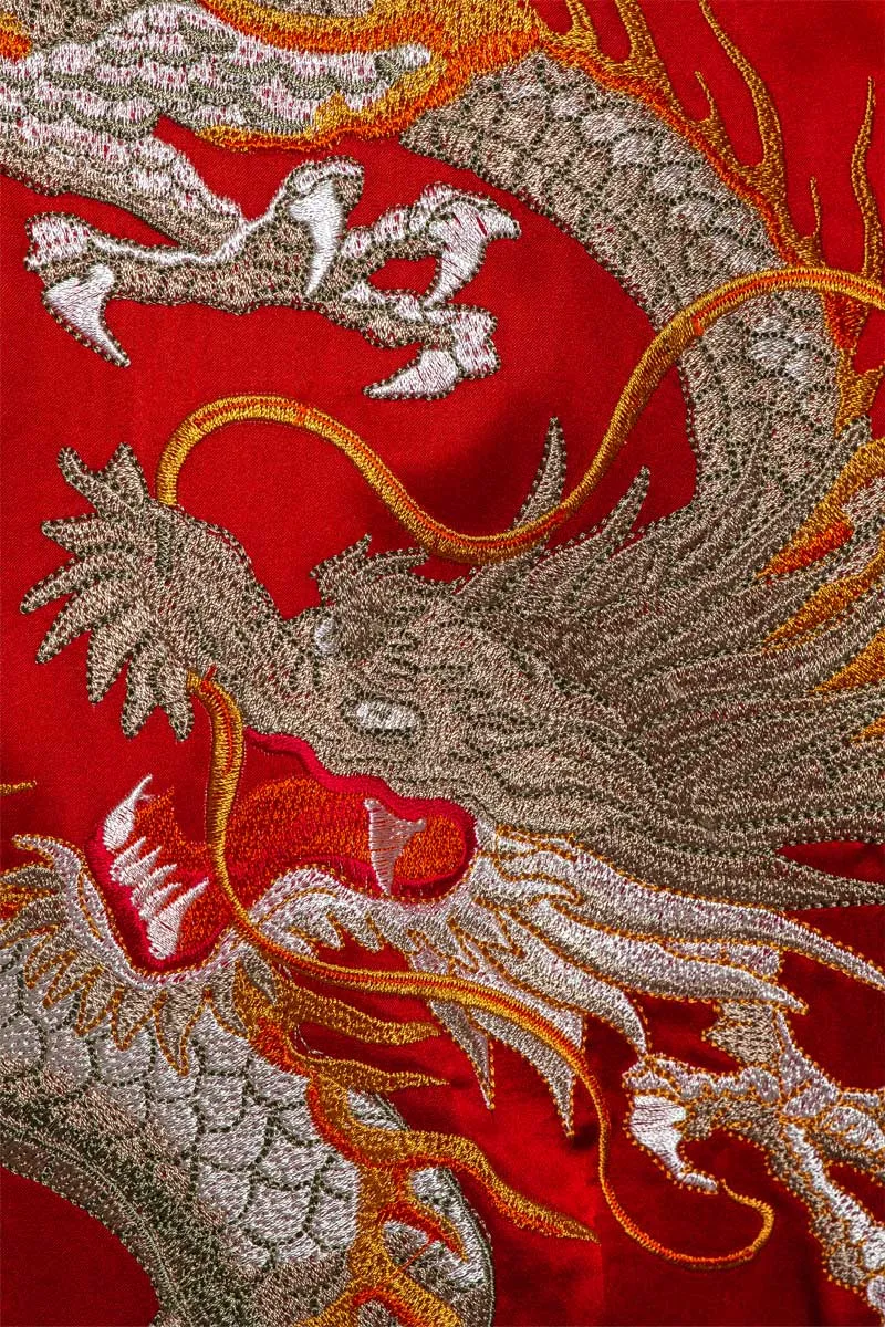 Red Pure Silk Dragon Urban Kimono