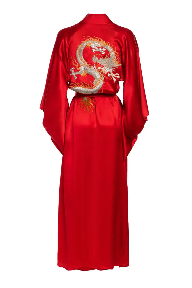 Red Pure Silk Dragon Urban Kimono