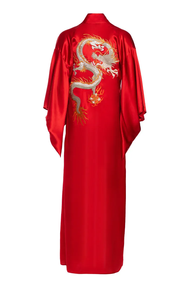Red Pure Silk Dragon Urban Kimono