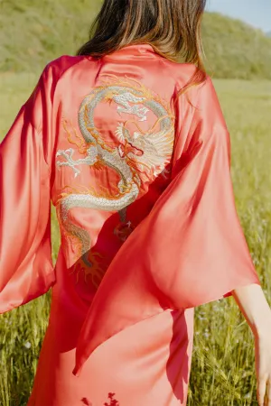 Red Pure Silk Dragon Urban Kimono