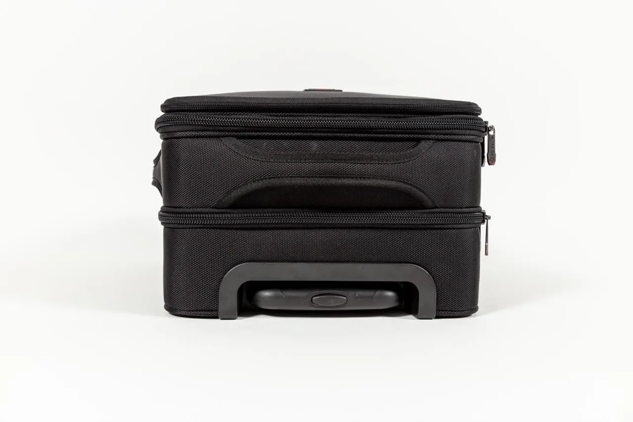 Revolutionary Carry-On Suitcase with Movable Partition  Keep Clean & Dirty Clothes Separate (Blue Stripes, 22"x14"x9")