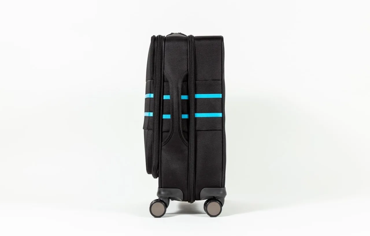 Revolutionary Carry-On Suitcase with Movable Partition  Keep Clean & Dirty Clothes Separate (Blue Stripes, 22"x14"x9")