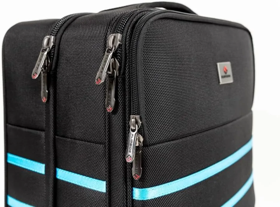 Revolutionary Carry-On Suitcase with Movable Partition  Keep Clean & Dirty Clothes Separate (Blue Stripes, 22"x14"x9")