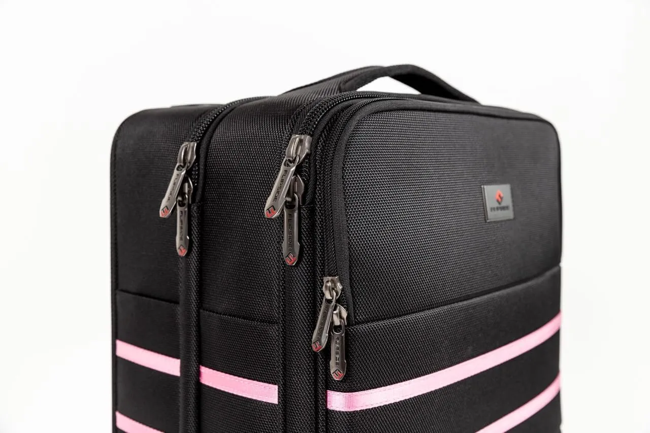 Revolutionary Carry-On Suitcase with Movable Partition  Keep Clean & Dirty Clothes Separate (Pink Stripes, 22"x14"x9")
