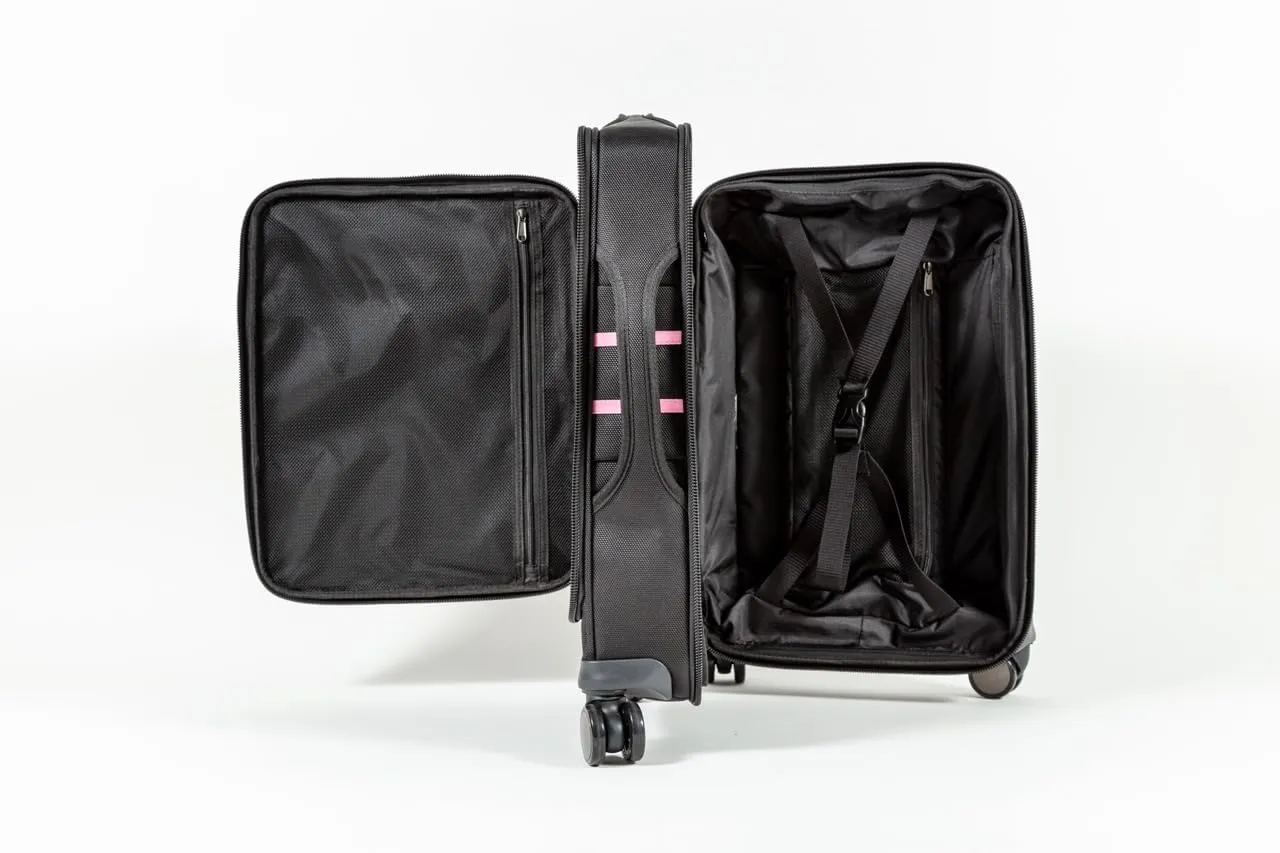 Revolutionary Carry-On Suitcase with Movable Partition  Keep Clean & Dirty Clothes Separate (Pink Stripes, 22"x14"x9")