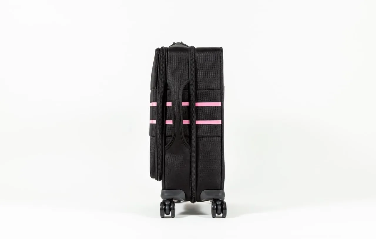 Revolutionary Carry-On Suitcase with Movable Partition  Keep Clean & Dirty Clothes Separate (Pink Stripes, 22"x14"x9")