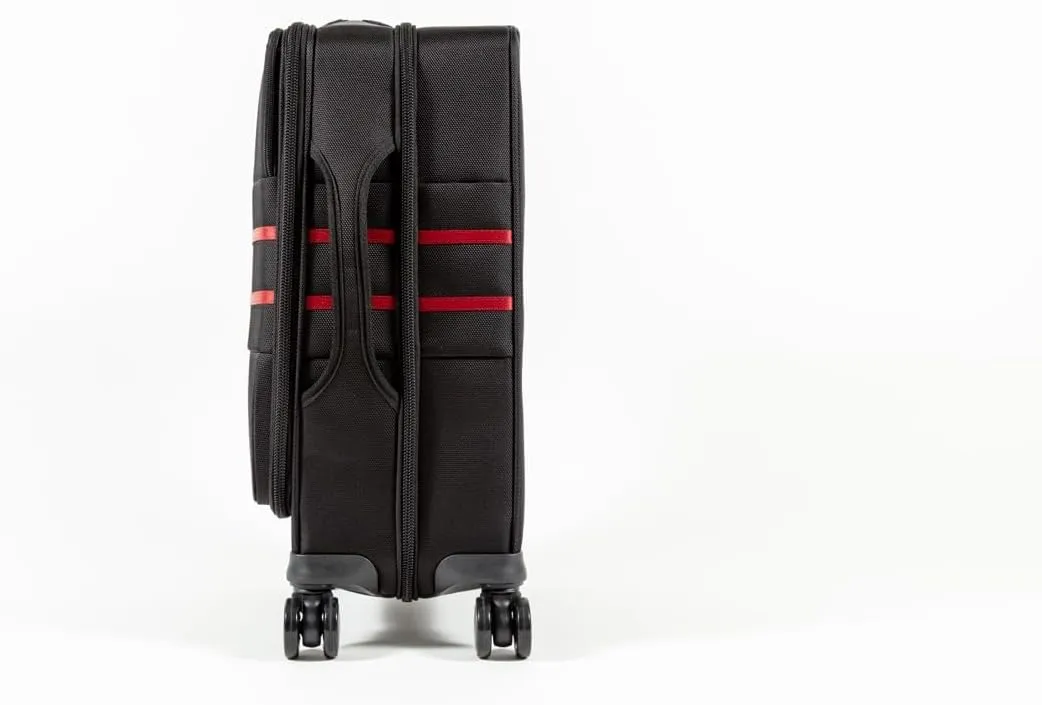 Revolutionary Carry-On Suitcase with Movable Partition  Keep Clean & Dirty Clothes Separate (Red Stripes, 22"x14"x9")