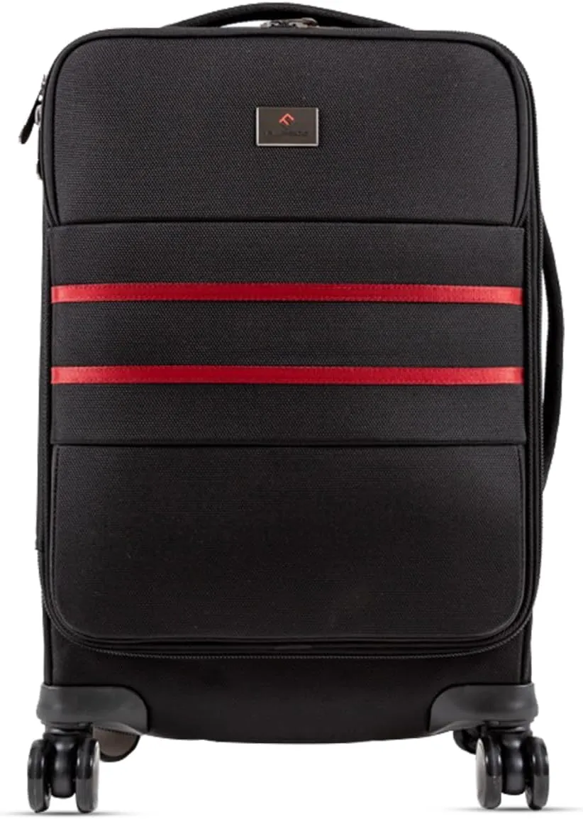 Revolutionary Carry-On Suitcase with Movable Partition  Keep Clean & Dirty Clothes Separate (Red Stripes, 22"x14"x9")