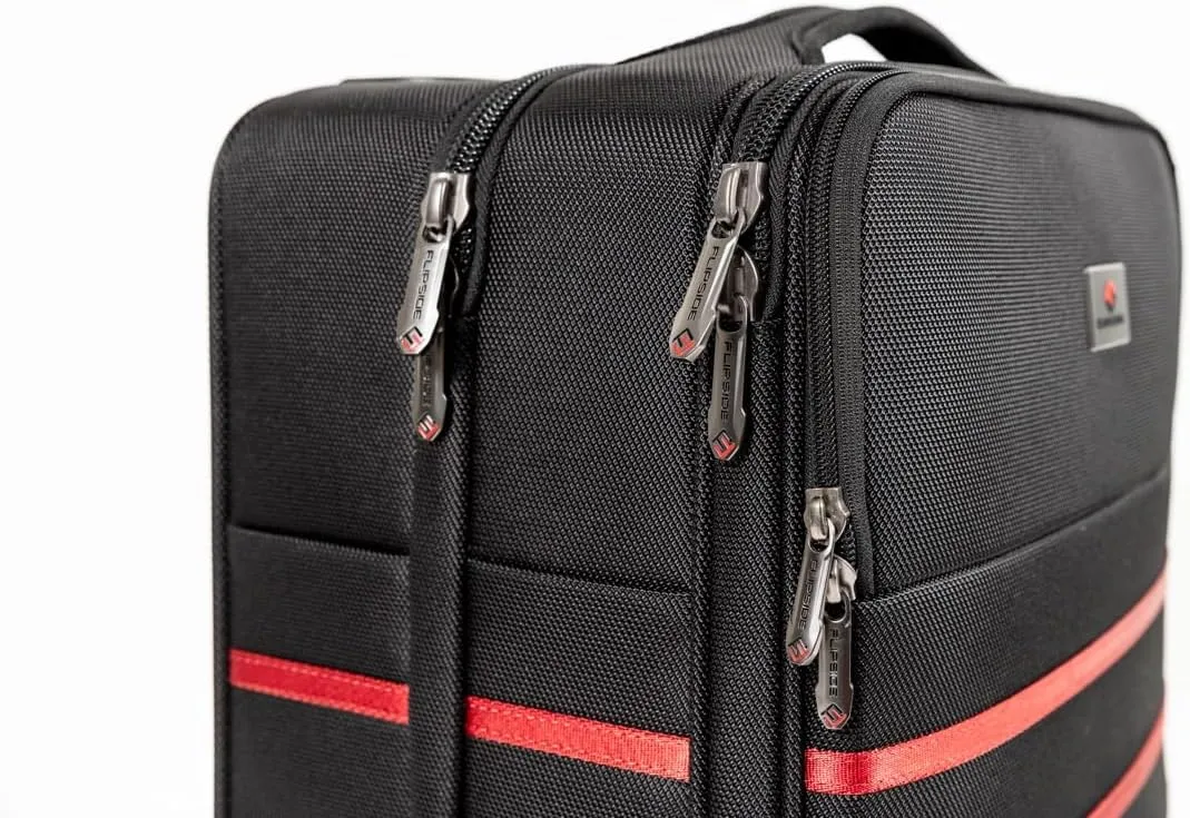 Revolutionary Carry-On Suitcase with Movable Partition  Keep Clean & Dirty Clothes Separate (Red Stripes, 22"x14"x9")