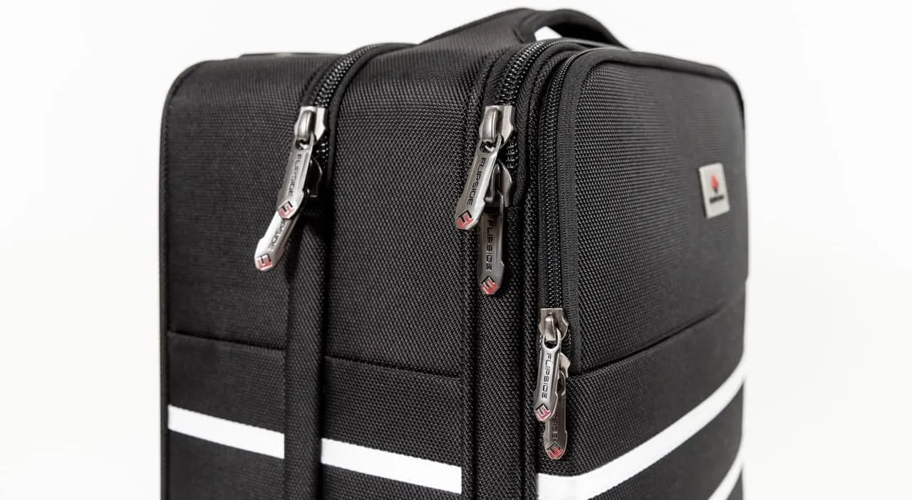 Revolutionary Carry-On Suitcase with Movable Partition  Keep Clean & Dirty Clothes Separate (White Stripes, 22"x14"x9")