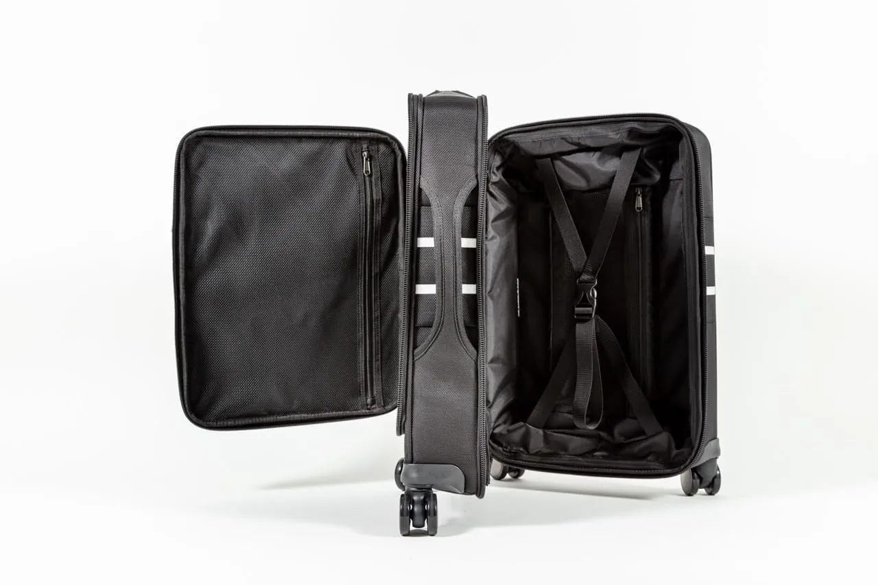 Revolutionary Carry-On Suitcase with Movable Partition  Keep Clean & Dirty Clothes Separate (White Stripes, 22"x14"x9")