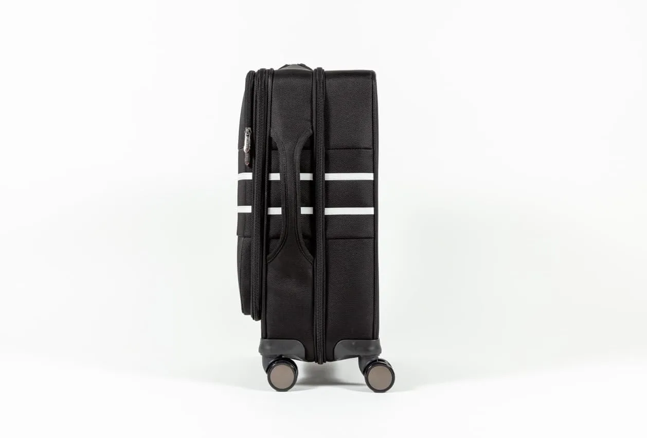 Revolutionary Carry-On Suitcase with Movable Partition  Keep Clean & Dirty Clothes Separate (White Stripes, 22"x14"x9")