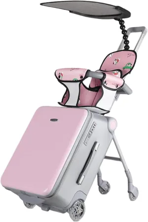 Ride on Suitcase Carry On Luggage with Seat for Kids - Detachable Trolley Suitcase - Rolling Travel Luggage with Kids Seat for Airplane - Rideable with TSA Lock - Pink