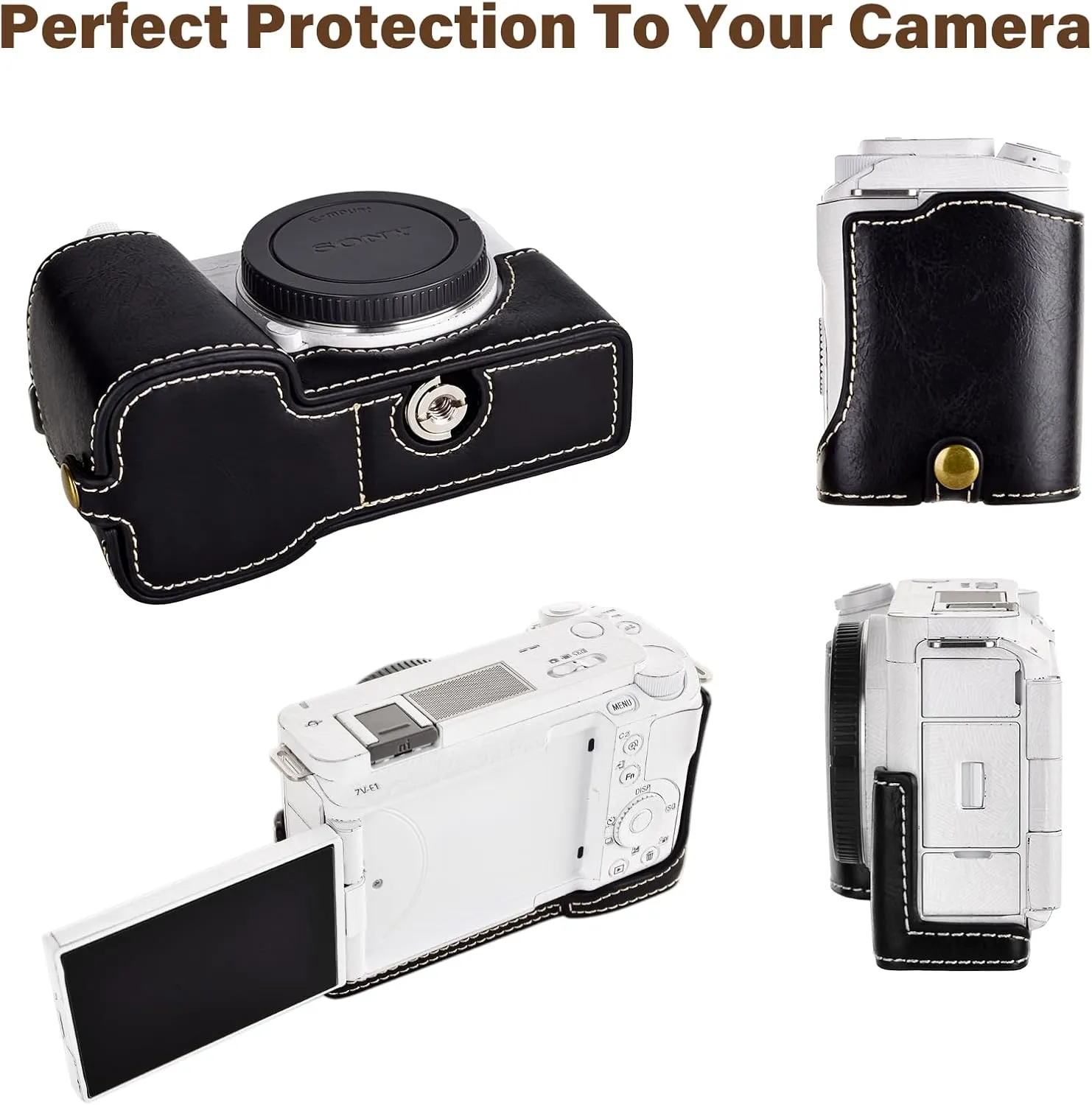 Rieibi ZV-E1 Camera Case, PU Leather Camera Half Case Compatible for Sony ZV-E1, ZVE1, Black