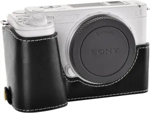 Rieibi ZV-E1 Camera Case, PU Leather Camera Half Case Compatible for Sony ZV-E1, ZVE1, Black