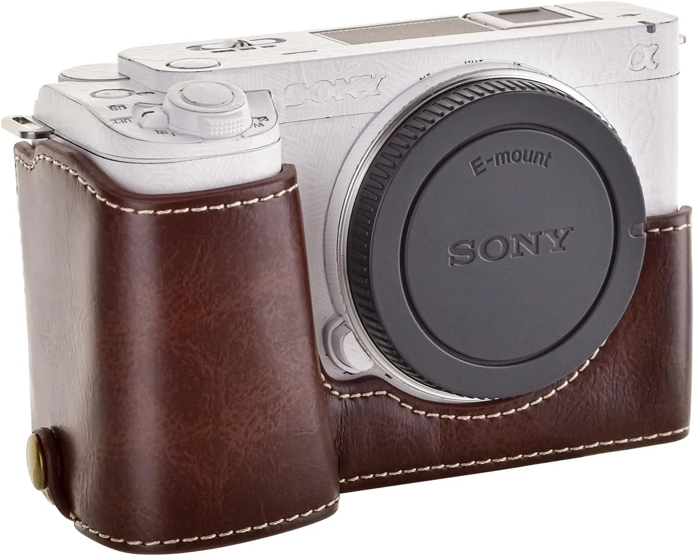 Rieibi ZV-E1 Camera Case, PU Leather Camera Half Case Compatible for Sony ZV-E1, ZVE1, Coffee