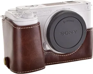 Rieibi ZV-E1 Camera Case, PU Leather Camera Half Case Compatible for Sony ZV-E1, ZVE1, Coffee