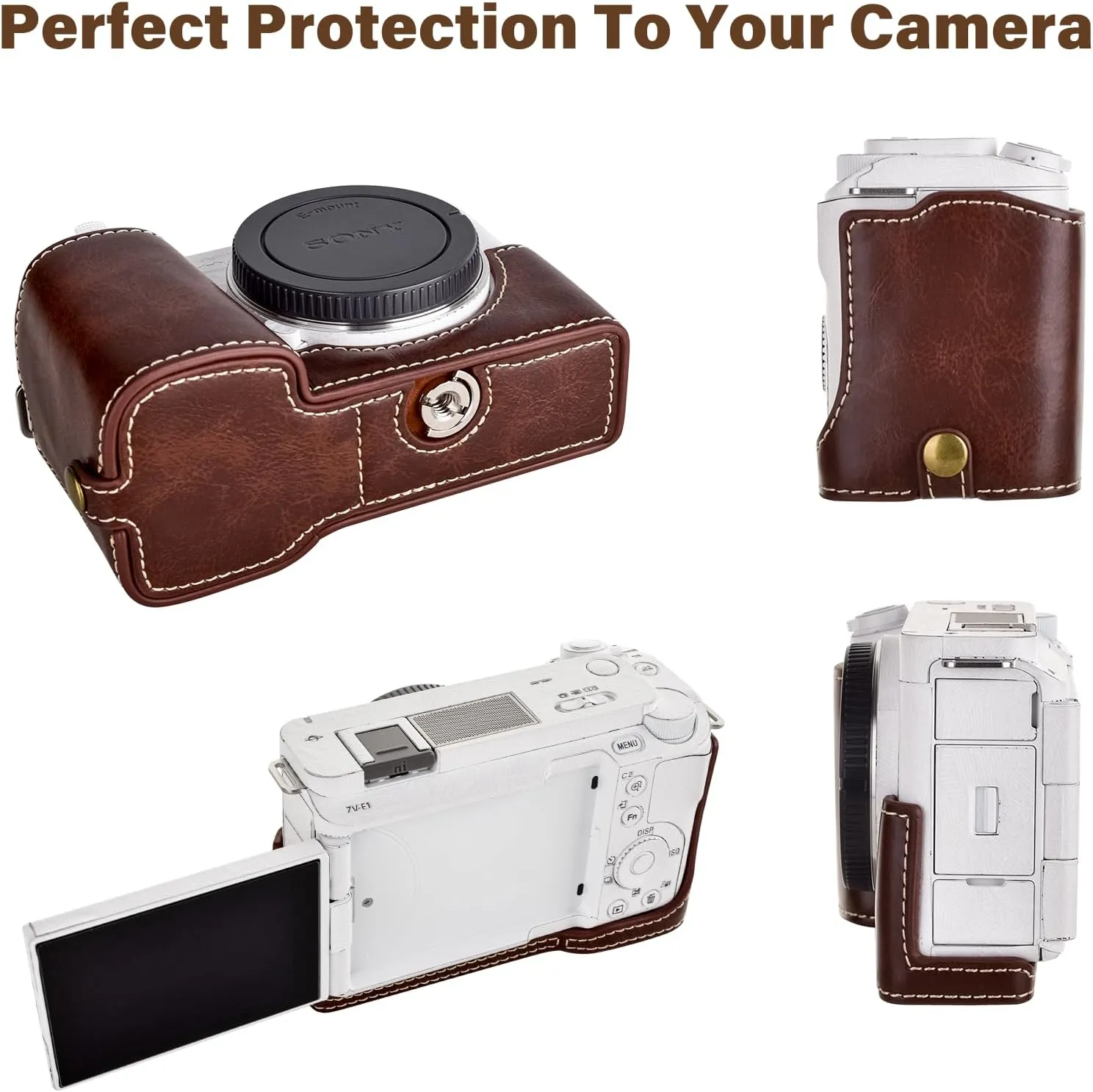 Rieibi ZV-E1 Camera Case, PU Leather Camera Half Case Compatible for Sony ZV-E1, ZVE1, Coffee