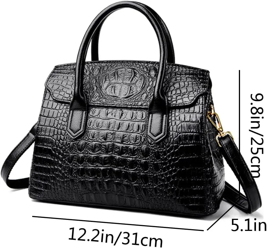 Satchel Tote Purse for Women Crocodile Pattern Embossed Top-handle Handbags Fuax Leather Shoulder Bag