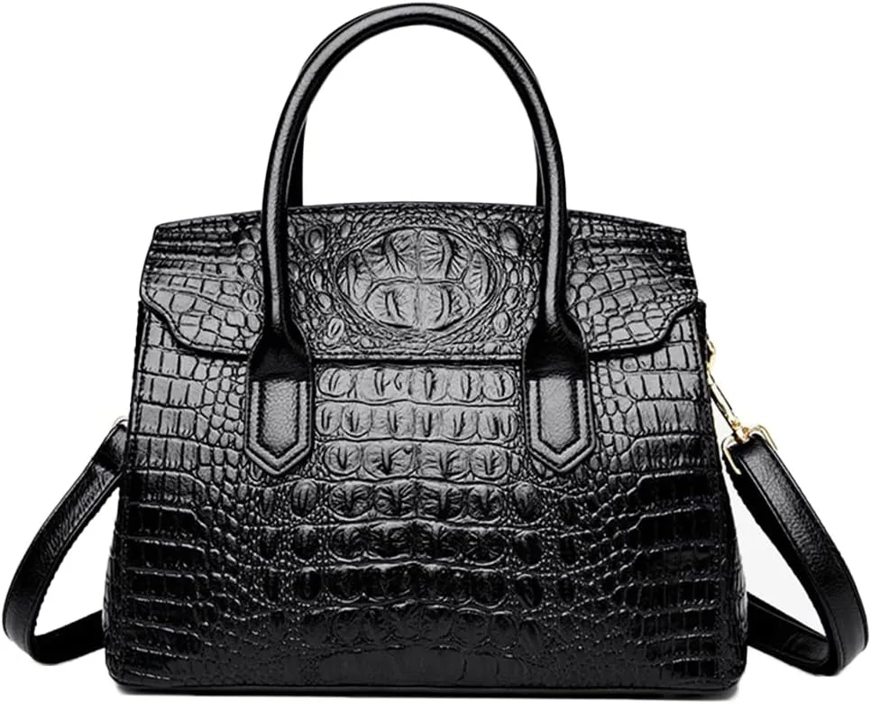 Satchel Tote Purse for Women Crocodile Pattern Embossed Top-handle Handbags Fuax Leather Shoulder Bag