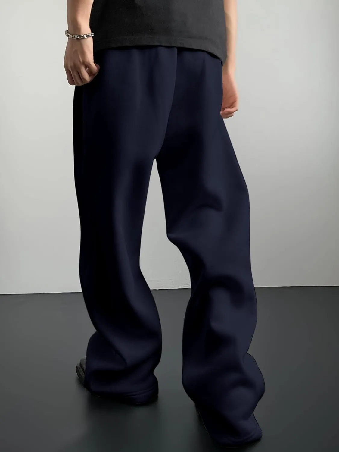 SHENHE Men's Baggy Pants Wide Leg Drawstring Waist Loose Sweatpants with Pockets