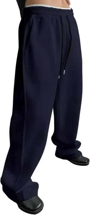 SHENHE Men's Baggy Pants Wide Leg Drawstring Waist Loose Sweatpants with Pockets