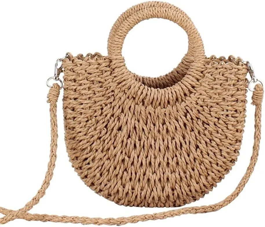 Shoulder bag Handmade Half-Round Rattan Woven Straw Bag Summer Women Messenger Crossbody Bags Beach Handbag