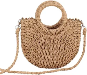 Shoulder bag Handmade Half-Round Rattan Woven Straw Bag Summer Women Messenger Crossbody Bags Beach Handbag
