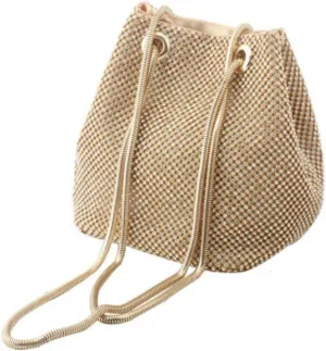 Shoulder Purses for Women Rhinestone Bucket Bag Fashionable Polyester Handbag