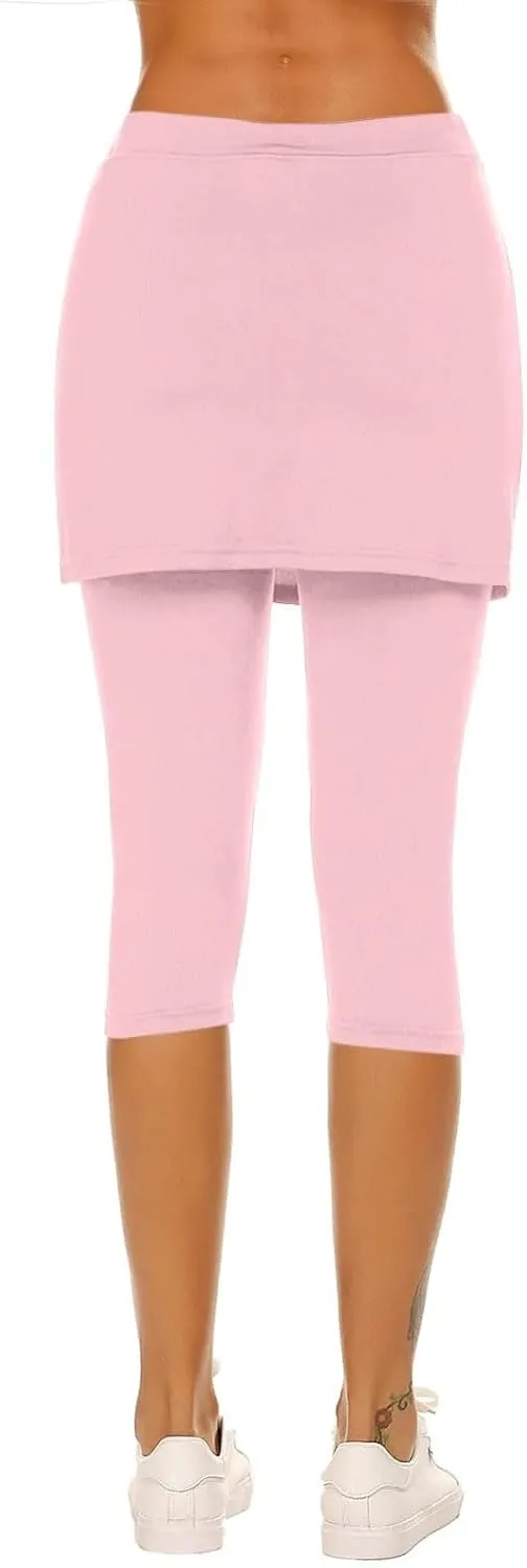 Skirted Leggings for Women 2025 Summer Tennis Golf Skorts Capris Gym Yoga Legging with Skirts