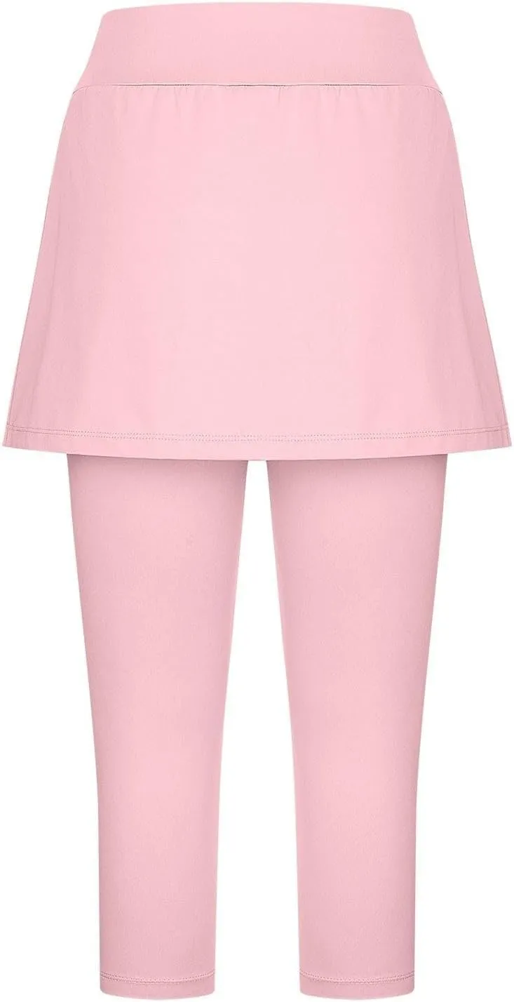 Skirted Leggings for Women 2025 Summer Tennis Golf Skorts Capris Gym Yoga Legging with Skirts