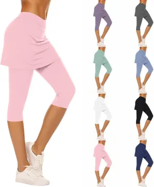 Skirted Leggings for Women 2025 Summer Tennis Golf Skorts Capris Gym Yoga Legging with Skirts