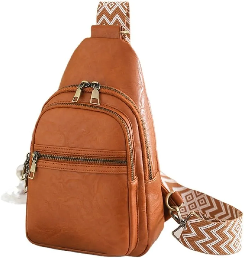 Sling Bag for Women Men Crossbody Purse Fanny Packs Leather Sling Chest Bags Backpack (Brown)