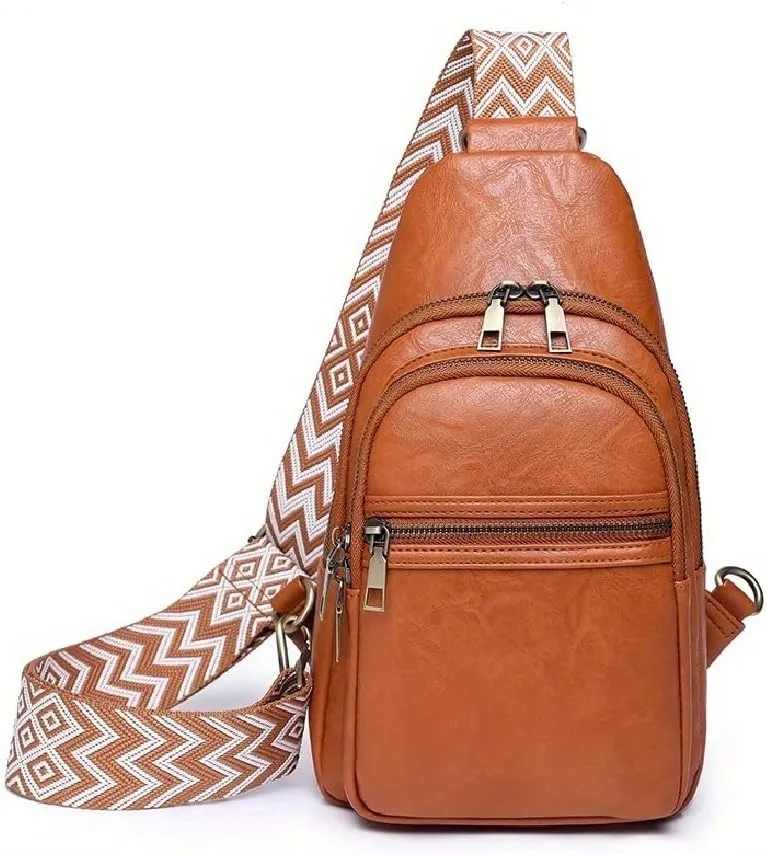 Sling Bag for Women Men Crossbody Purse Fanny Packs Leather Sling Chest Bags Backpack (Brown)