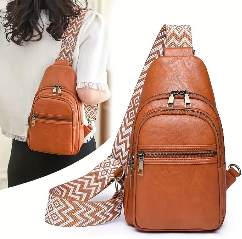 Sling Bag for Women Men Crossbody Purse Fanny Packs Leather Sling Chest Bags Backpack (Brown)