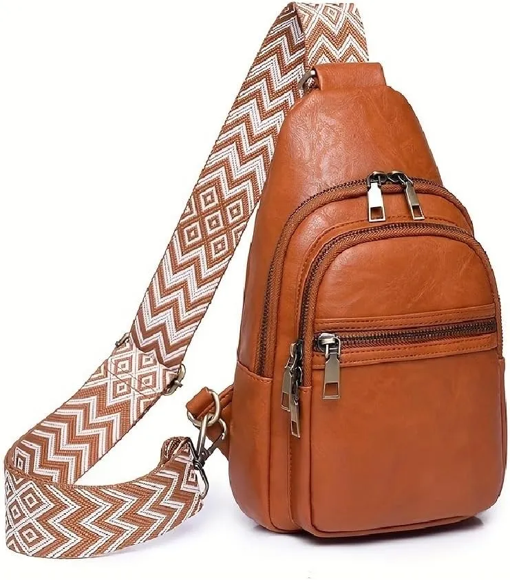 Sling Bag for Women Men Crossbody Purse Fanny Packs Leather Sling Chest Bags Backpack (Brown)