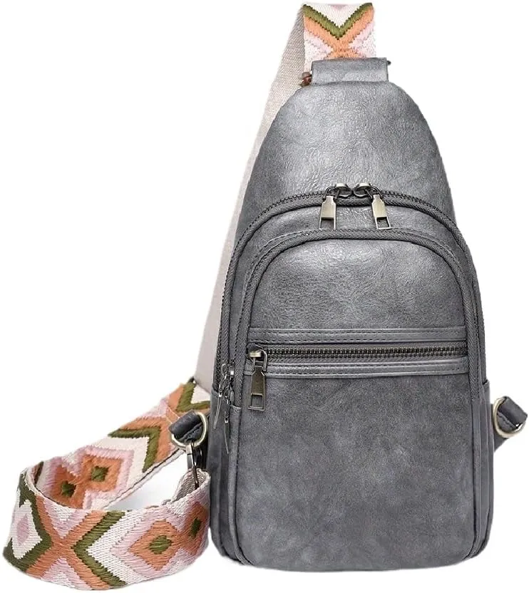 Sling Bag for Women Men Crossbody Purse Fanny Packs Leather Sling Chest Bags Backpack (Dark Gray)