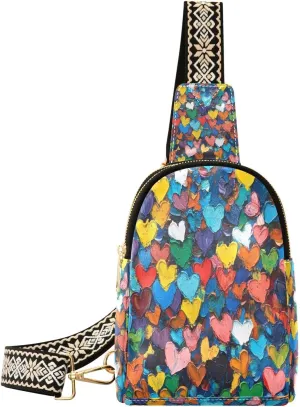 Small Sling Bag for Women, Colorful Hearts Leather Fanny Packs Crossbody Bags fashion Chest Bag for Travel