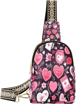 Small Sling Bag for Women, Colorful Valentine's Day Leather Fanny Packs Crossbody Bags fashion Chest Bag for Travel