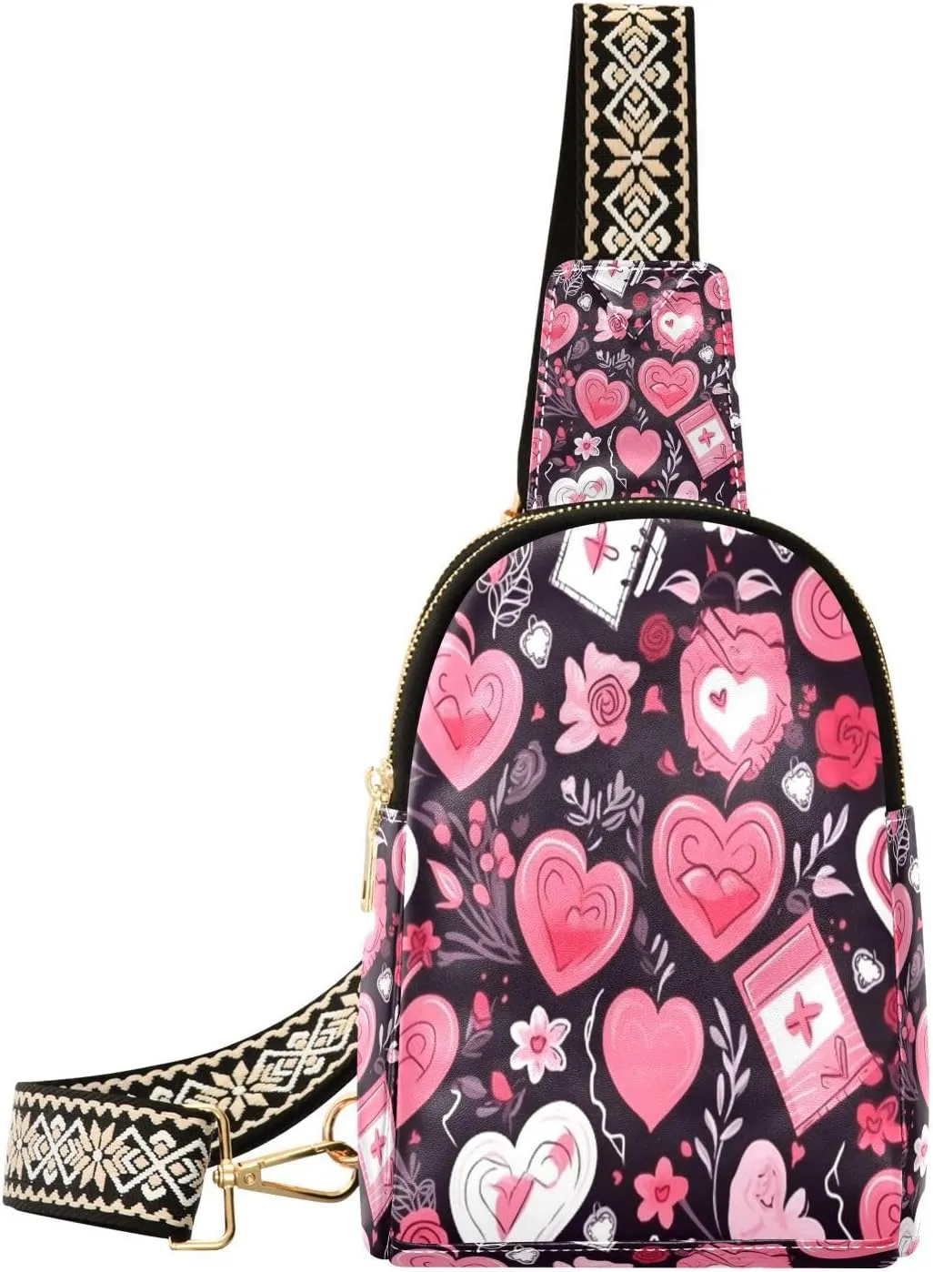 Small Sling Bag for Women, Colorful Valentine's Day Leather Fanny Packs Crossbody Bags fashion Chest Bag for Travel