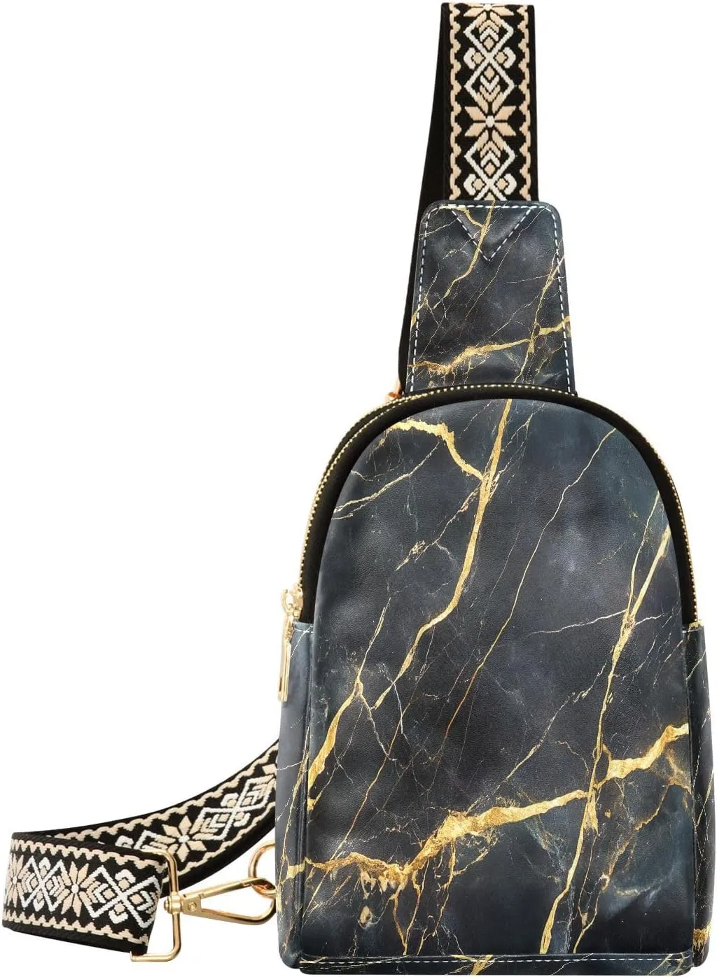 Small Sling Bag for Women, Gold Marble Texture Leather Fanny Packs Crossbody Bags fashion Chest Bag for Travel
