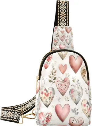 Small Sling Bag for Women, Hearts Leather Fanny Packs Crossbody Bags fashion Chest Bag for Travel