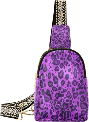 Small Sling Bag for Women, Leopard Pattern Leather Fanny Packs Crossbody Bags fashion Chest Bag for Travel