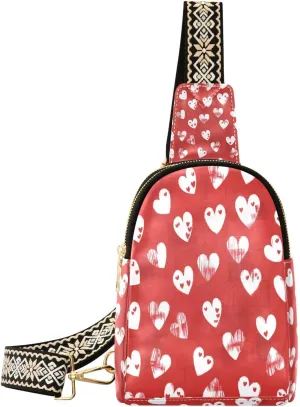 Small Sling Bag for Women, Red Hearts Leather Fanny Packs Crossbody Bags fashion Chest Bag for Travel