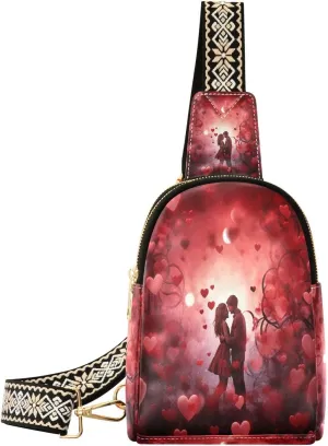 Small Sling Bag for Women, Red Hearts Leather Fanny Packs Crossbody Bags fashion Chest Bag for Travel